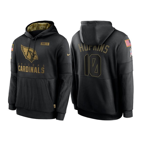 Men's Arizona Cardinals Black #10 DeAndre Hopkins NFL 2020 Salute To Service Sideline Performance Pullover Hoodie